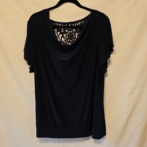 Navy, Cowl Neck, 3x Flutter Sleve, Lace Pannel Back, For Sexy Look But Bra Ready